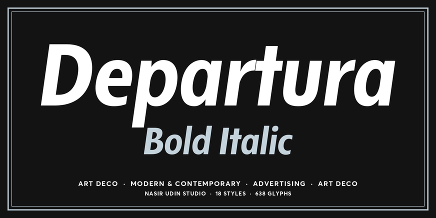 Departura Bold Italic character specimen 1