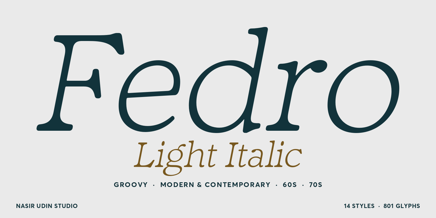 Fedro Light Italic font specimen