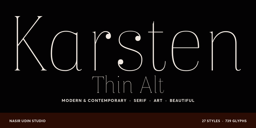 Karsten Thin Alt character specimen 1