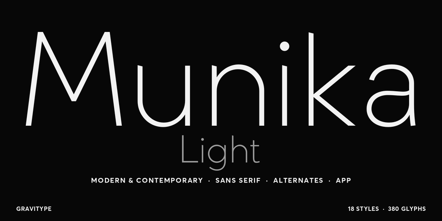 Munika Light font specimen