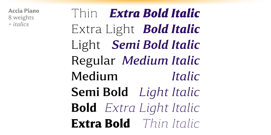 Accia Piano Light family specimen 2
