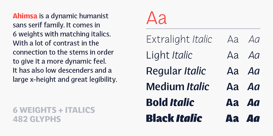 Ahimsa Medium Italic family specimen 2