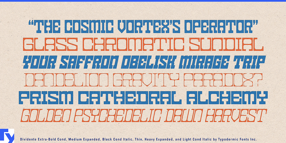 Dividente Condensed Extra Bold Italic family specimen 2