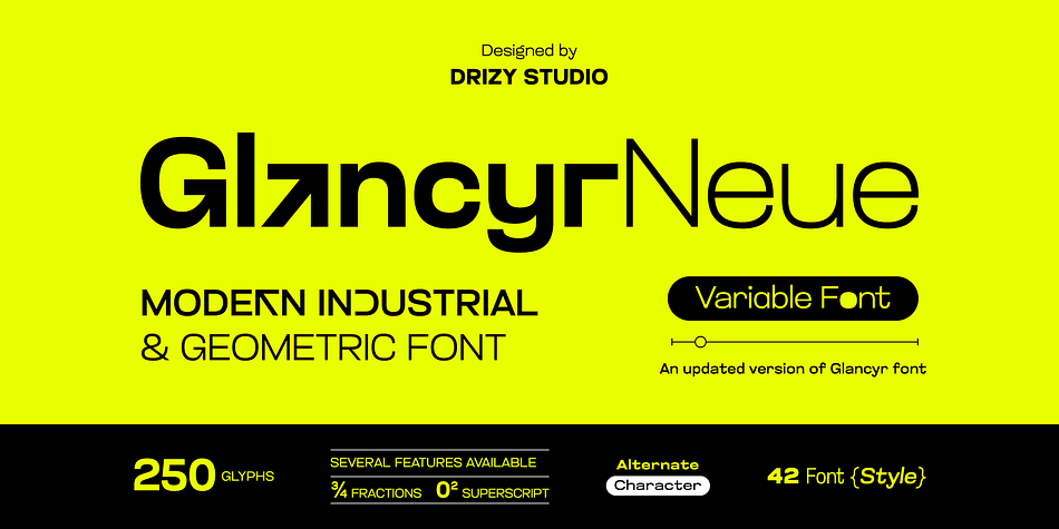 Glancyr Neue Condensed Extra Light family specimen 1
