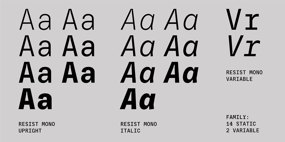 Resist Mono Trial Italic family specimen 2