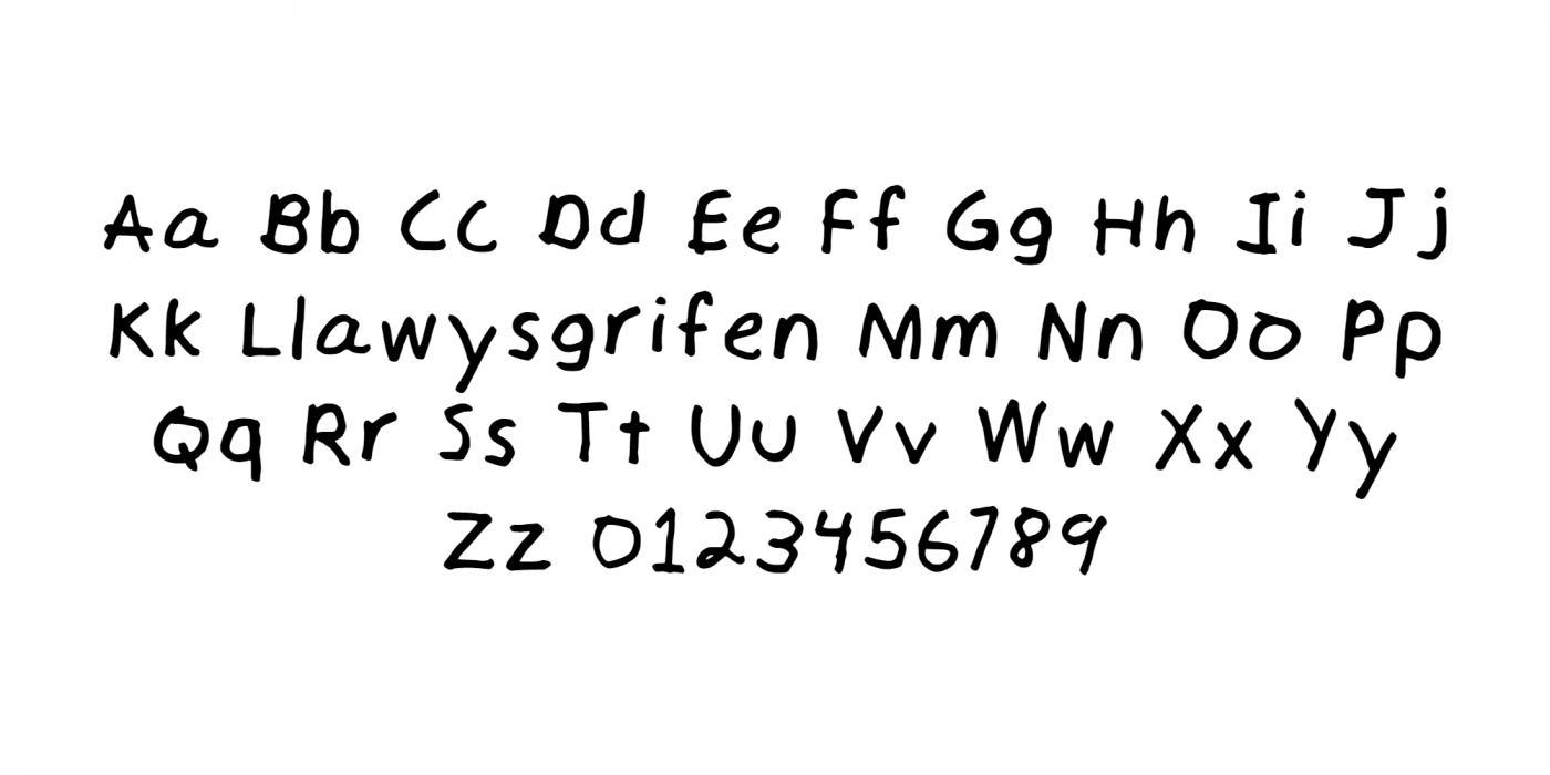 Llawysgrifen Bold character specimen 1