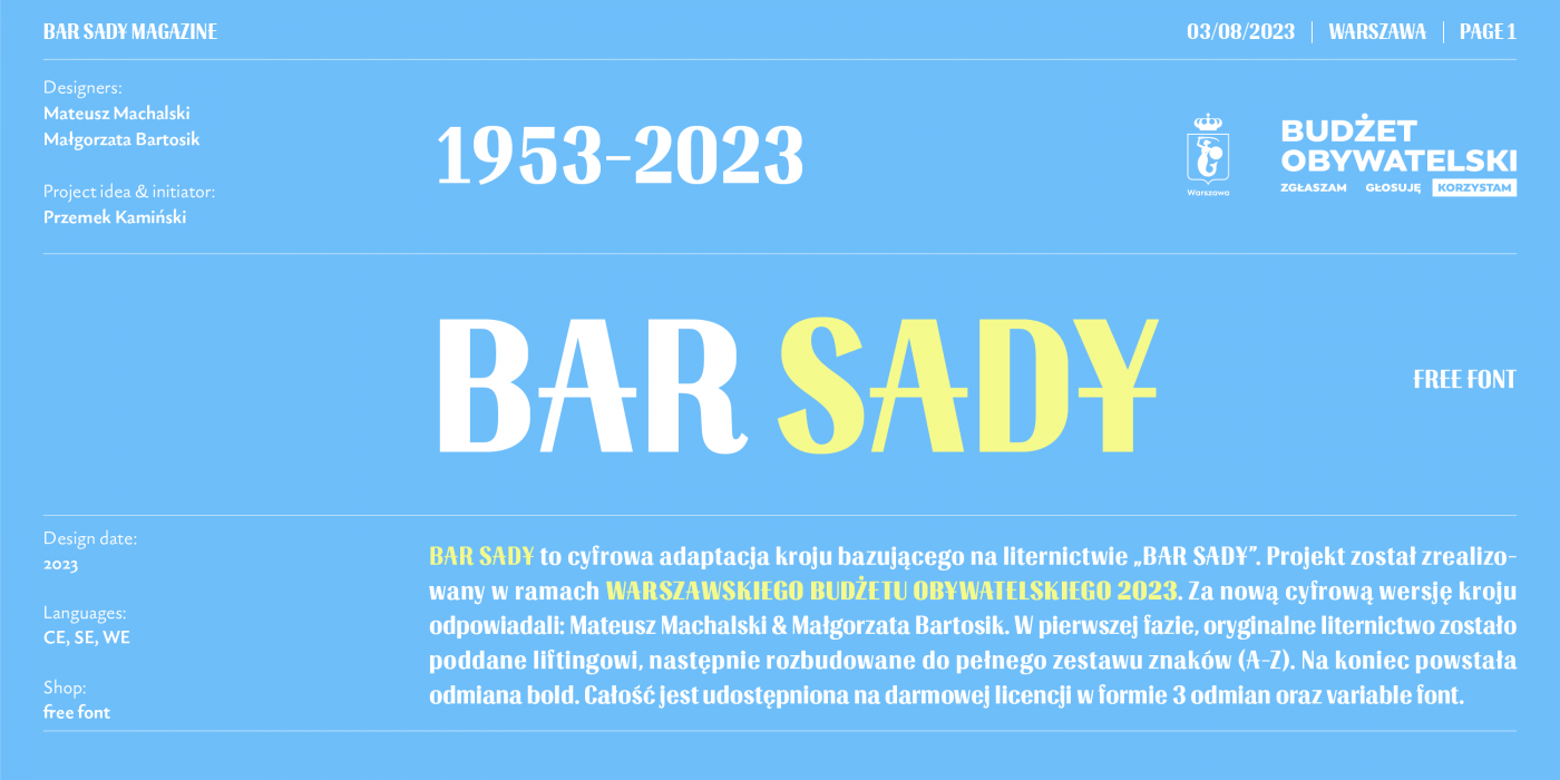 BAR SADY Regular character specimen 1